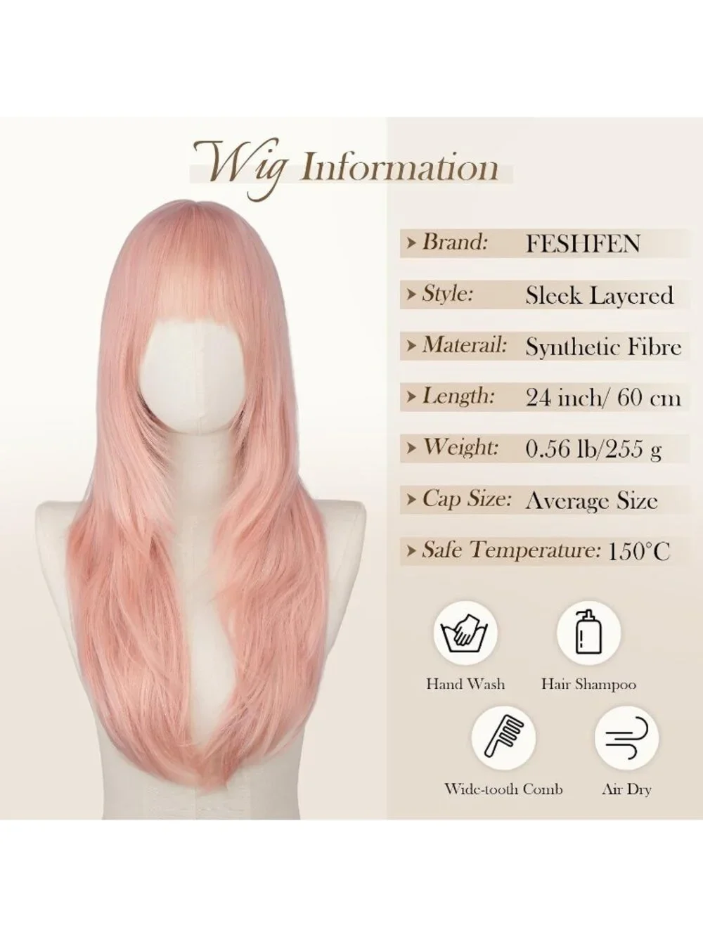 Women's Pink Blonde 24 Inch Natural Synthetic Long Straight Sleek Layered Wigs